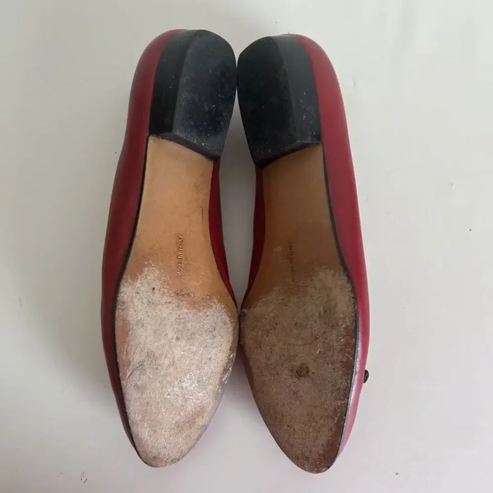 Salvatore Ferragamo Boutique Red Leather Bow Flats Shoes Womens Size 5.5 B Italy